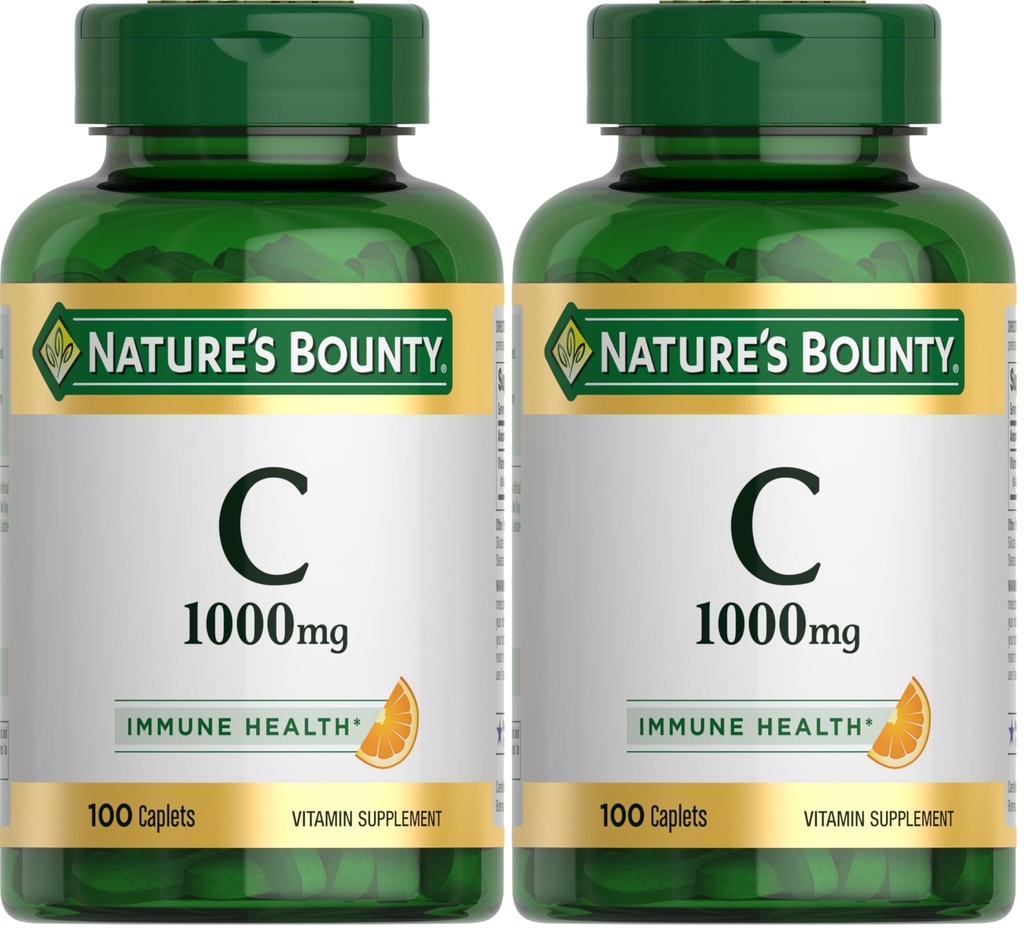 Nature's Bounty Vitamine C 1000mg, Supplément de soutien immunitaire, puissant antioxydant, 100 capsules (paquet de 2)