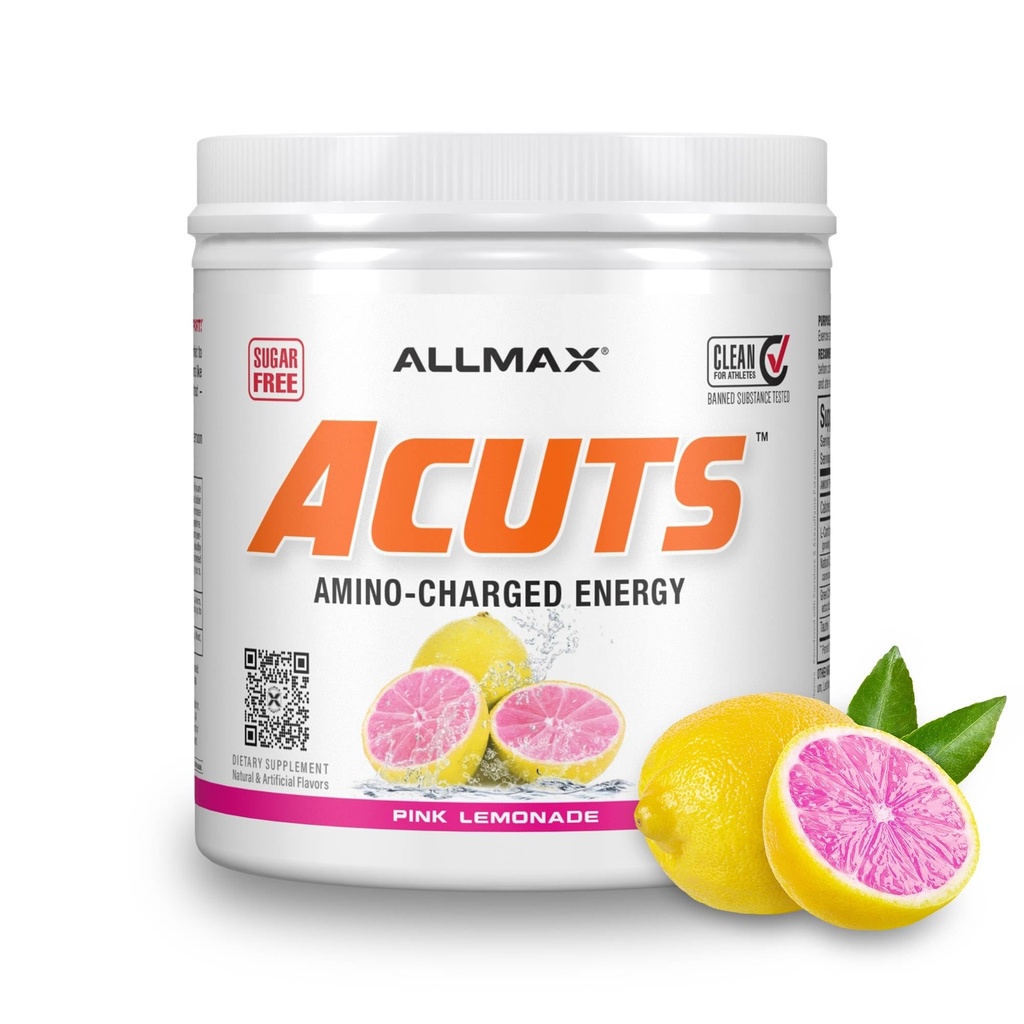 ALLMAX Nutrition AMINOCUTS (ACUTS), boisson énergétique avec Taurine, L-Carnitine, extrait de café vert, citron rose, 30 portions