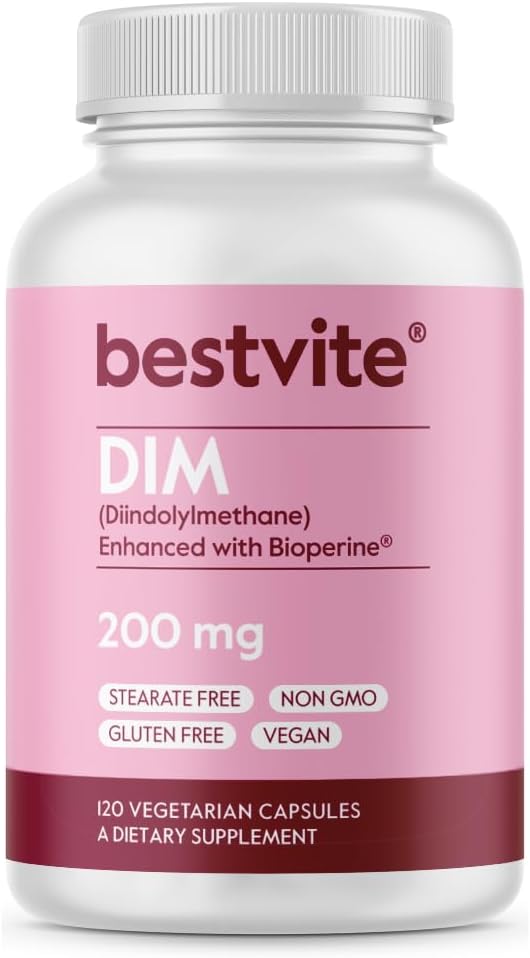 BESTVITE DIM (Diindolylméthane) 200 mg avec Bioperine (120 capsules végétariennes) - Pas de stéarate - Vegan - Non OGM - Sans gluten