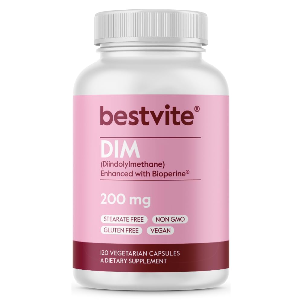 BESTVITE DIM (Diindolylméthane) 200 mg avec Bioperine (120 capsules végétariennes) - Pas de stéarate - Vegan - Non OGM - Sans gluten