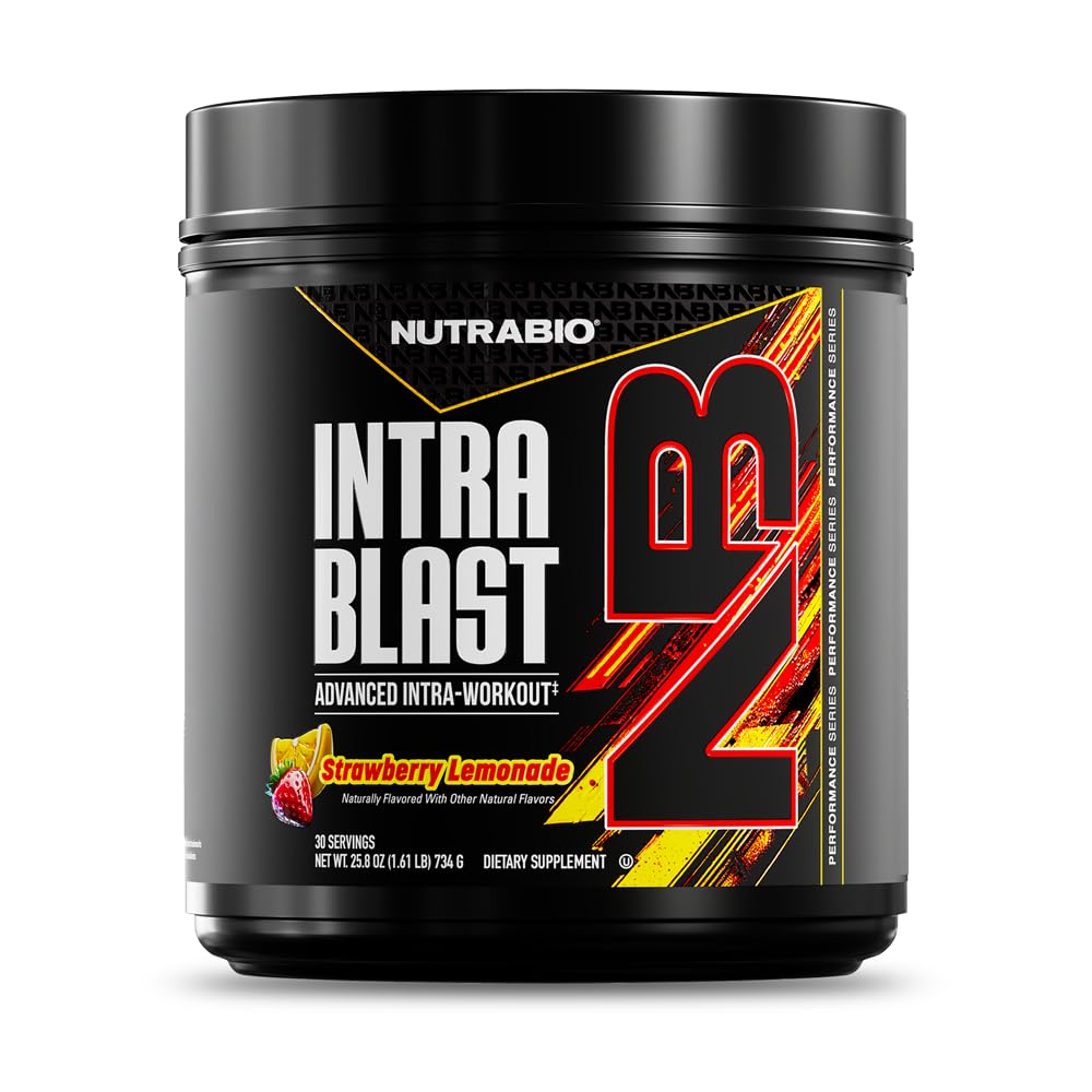 NutraBio Intra Blast Bcaa Powder Amino Acid Supplement, Electrolyte & Hydration Blend, Intra, Pre Workout & Muscle Recovery, 20g Eaa Amino Acids Powder, 5g Glutamine- Strawberry Lemonade, 30 Serving