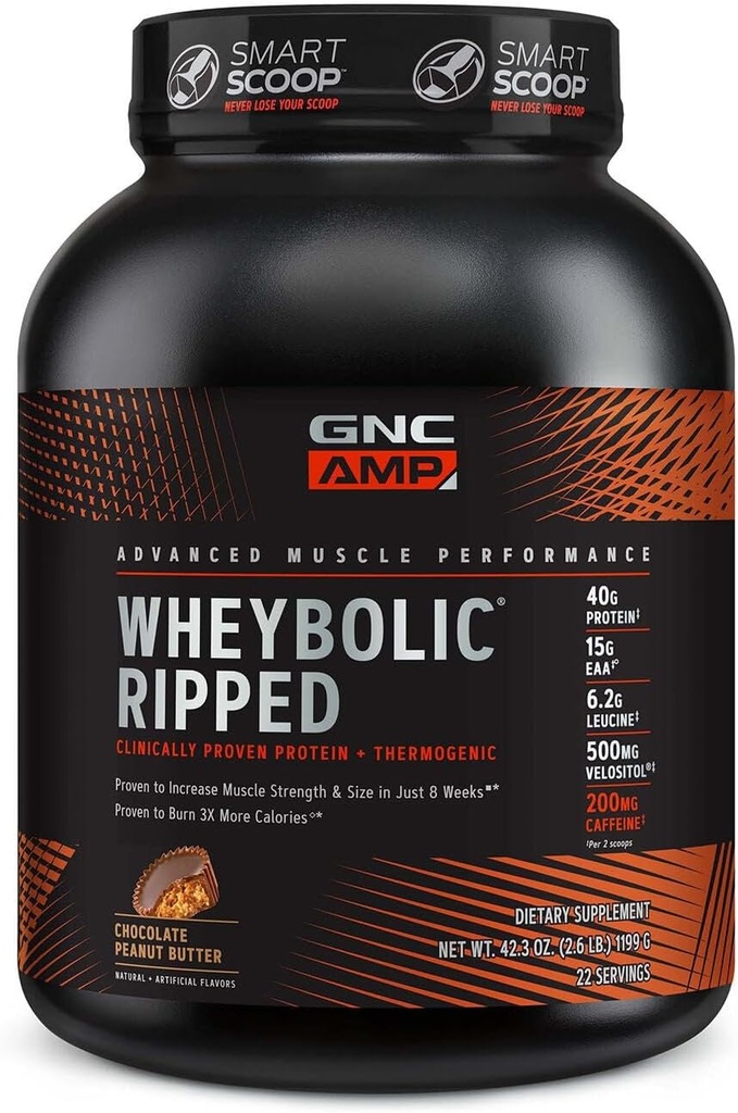 GNC AMP Ripped Wheybolic - Beurre d'arachide au chocolat (22 portions)
