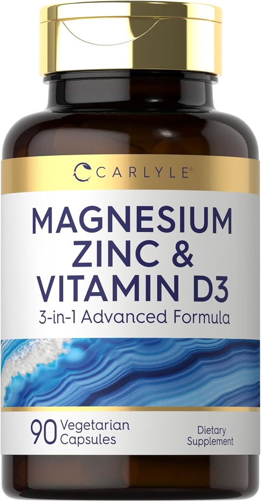 Carlyle Magnesium Zinc and Vitamin D3 | 90 Capsules | 3-in-1 Advanced Formula | Vegetarian, Non-GMO and Gluten Free