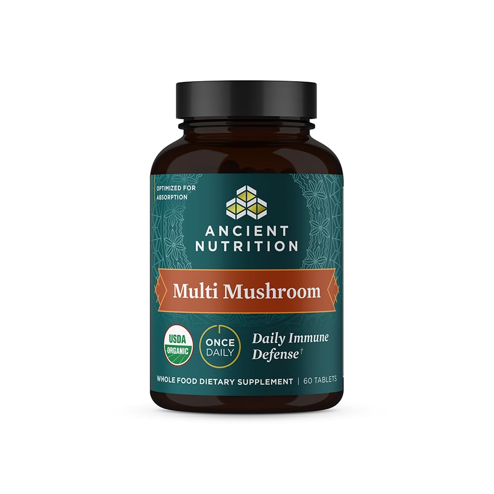 Supplément de champignons de la nutrition antique, Comprimé de soutien immunologique multimusculaire biologique, soutient la réponse au stress, sans gluten, paléo et kéto, 60 comte