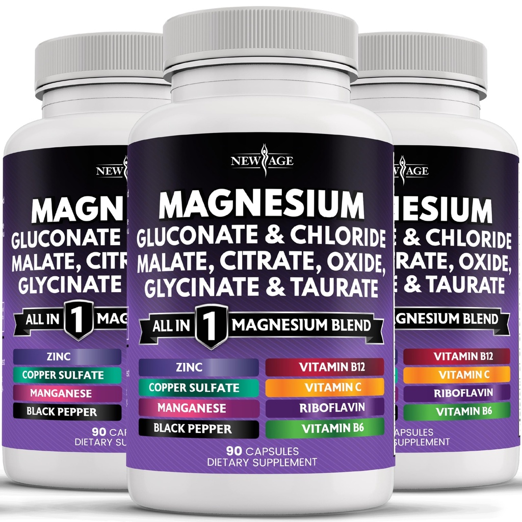 Nouveau supplément de magnésium de l'ÂGE -Citrate de glycine puissant Oxyde de malate Taurate d'Aspartate de gluconate Orotate et de Mag Chlorure Manganèse Bone Santé et force osseuse, soutien articulaire - 270 Compte