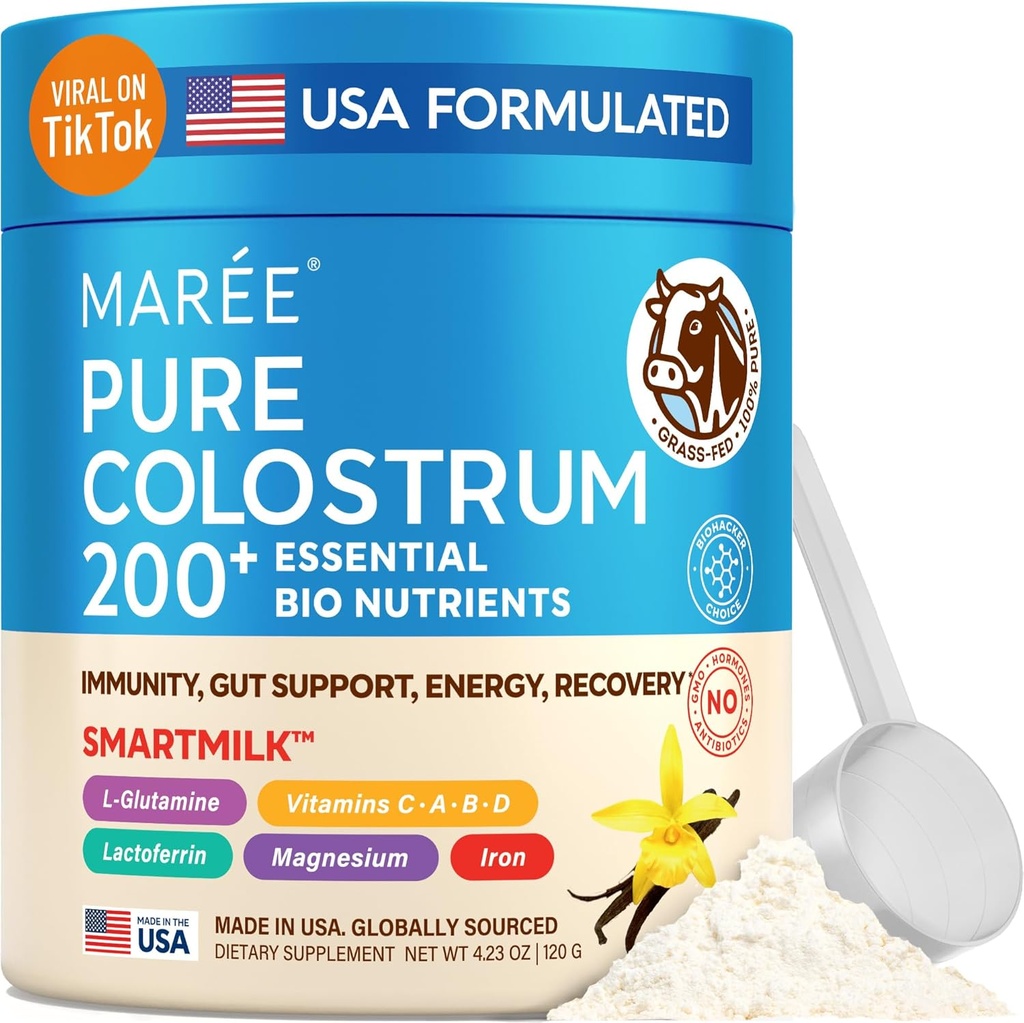 MAREE Supplément Colostrum - Poudre de Colostrum Bovine pour les femmes et les hommes pour la santé de Gut - Supplément de soutien de Fed Colustrum Immune de Grass Gut Santé pour les femmes avec L Glutamine - Calostro Bovino Para Adultos