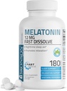 Bronson Melatonin 12mg Rapide Dissolve Nighttime Sleep Aid Support & Relaxation Support, 180 Lozenges végétariennes menthe poivrée