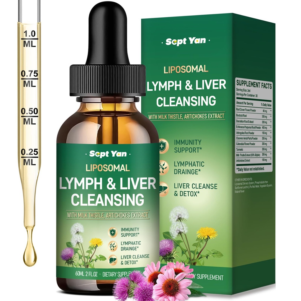 Liposomal Lymphatic Drainage Drops - Lymphatic Drainage Supplements with Milk Thistle, Burdock Root for Women & Men | Supports Liver Cleanse, Detox & Repair | Lymph - Liver Cleanse Health | 2 Fl Oz