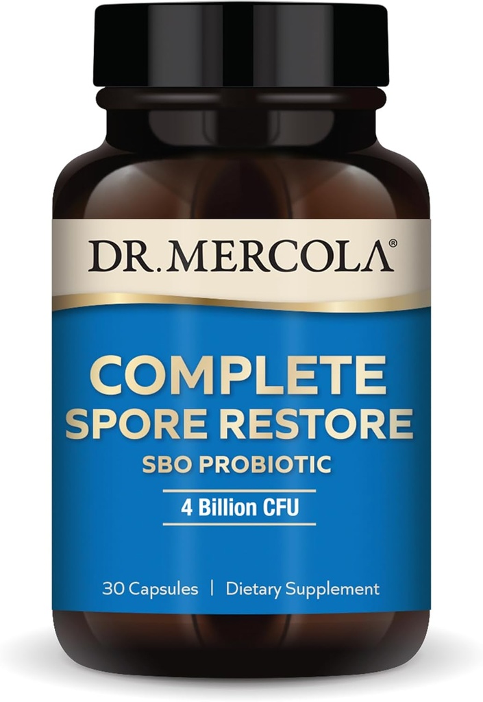 Dr Mercola Complete Spore Restore, 30 portions (30 capsules), SBO Probiotic, 4 milliards UFC, supplément alimentaire, soutient la fonction immunitaire saine, non-OGM