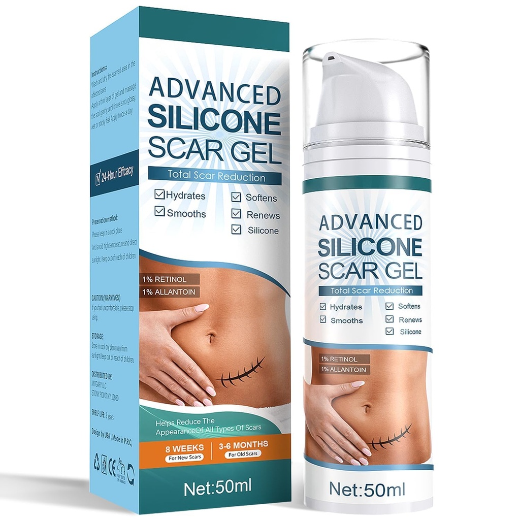Mitgary Advanced Scar Gel, Silicone Scar Gel, Treats Old and New Scars, Reduces the Appearance of Scars from, Body, Face, Stretch Marks, Surgical Scar, Keloids, Acne, Burns and More, 50g (1.7 Oz)