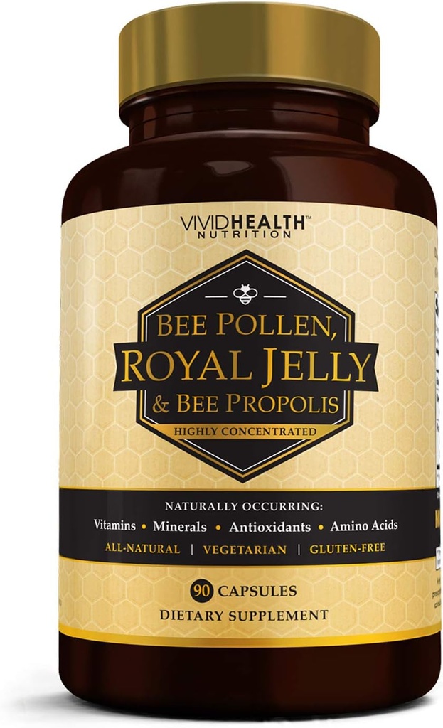 Haute puissance Royal Jelly et Bee Pollen Capsules, 90 Compte