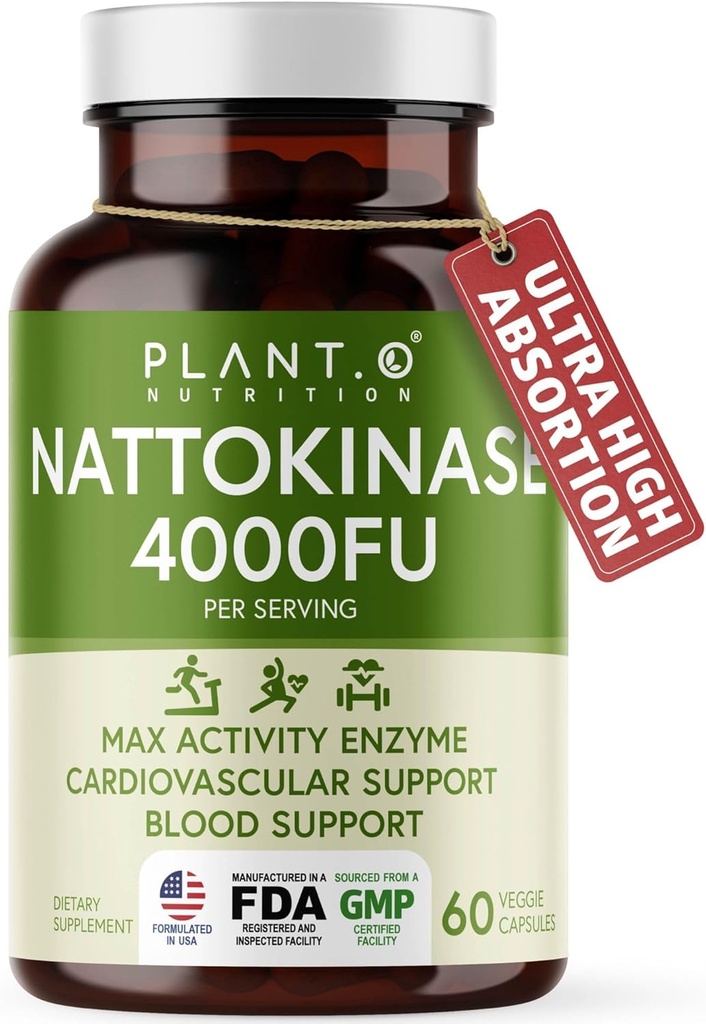 Supplément Nattokinase avec support enzymatique max - 4 000 UF par portion - Formule Nattokinase Premium pour le soutien de la santé cardiaque - 60 capsules - Fabriqué aux États-Unis