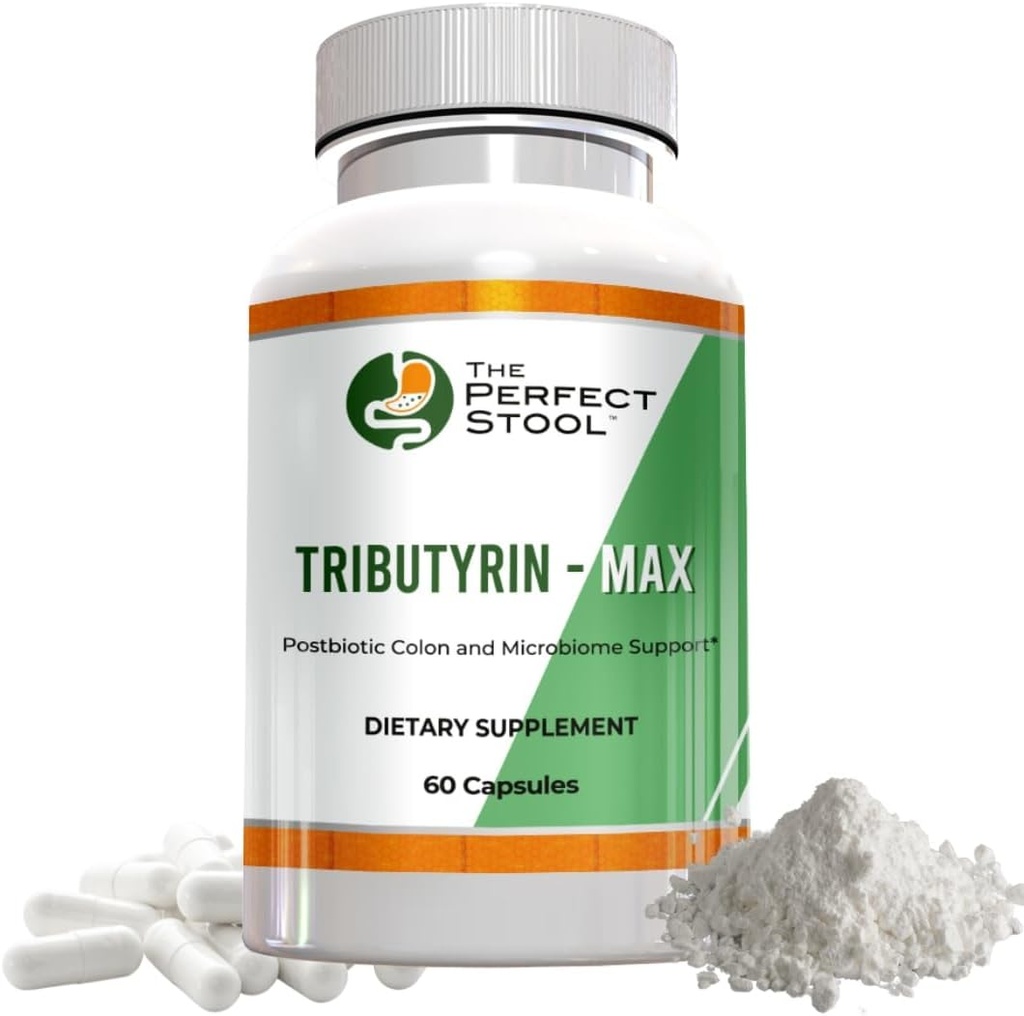 Supplément de butyrate postbiotique Tributyrine-Max; soutien pour le soufflage, le gaz et la goutte d'eau; perfect, pur essuie-glaces; 750 mg Capsules entériques; 3e partie testée sans gluten/sans lait
