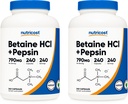 Nutricost Betaine HCl + Pepsin 790mg, 240 Capsules, 2 Bouteilles (480 Capsules)