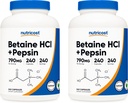 Nutricost Betaine HCl + Pepsin 790mg, 240 Capsules, 2 Bouteilles (480 Capsules)