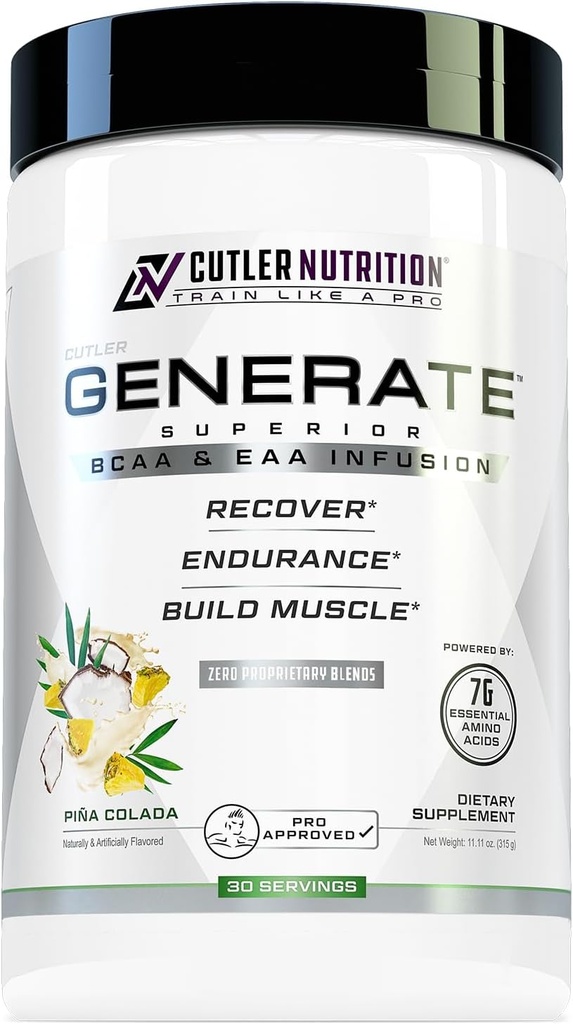 Nutrition du cutler Générer EAA et BCAA Poudre: Meilleur supplément d'acides aminés à chaîne ramifiée avec acides aminés essentiels, 5g BCAA, 2g EAA pour la masse musculaire maigre.