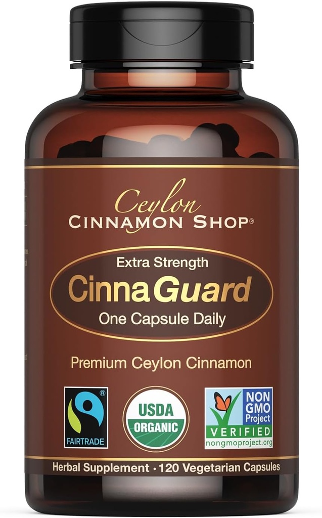 Ceylon Cinnamon Shop CinnaGuard™ Organic Ceylon Cinnamon Supplement 2500mg per Capsule | Extra Strength | 4 Month Supply | 120 Count - Non-GMO & Gluten Free Antioxidant