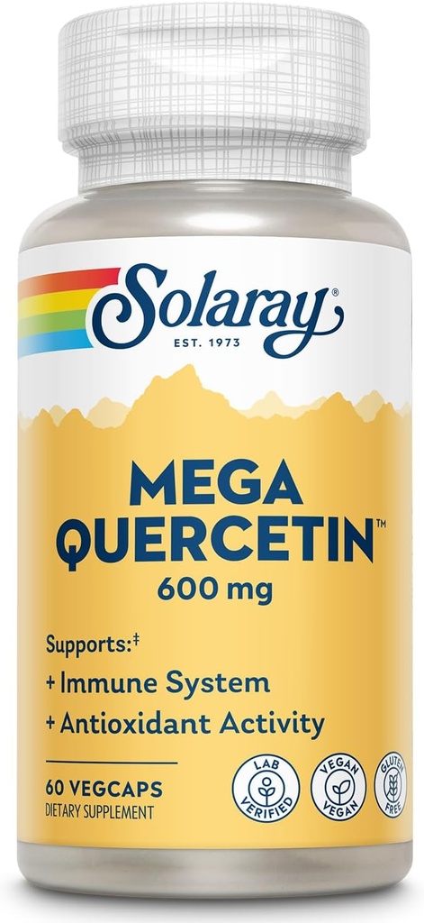 SOLARAY Mega Quercetin avec Bromelain, Vitamine C et Bioflavonoïdes - Supplément de soutien antioxydant et immunitaire, Hearth Health and Blood Pressure Support - Vegan, Garantie de 60 jours, 60 portions, 60 VegCaps