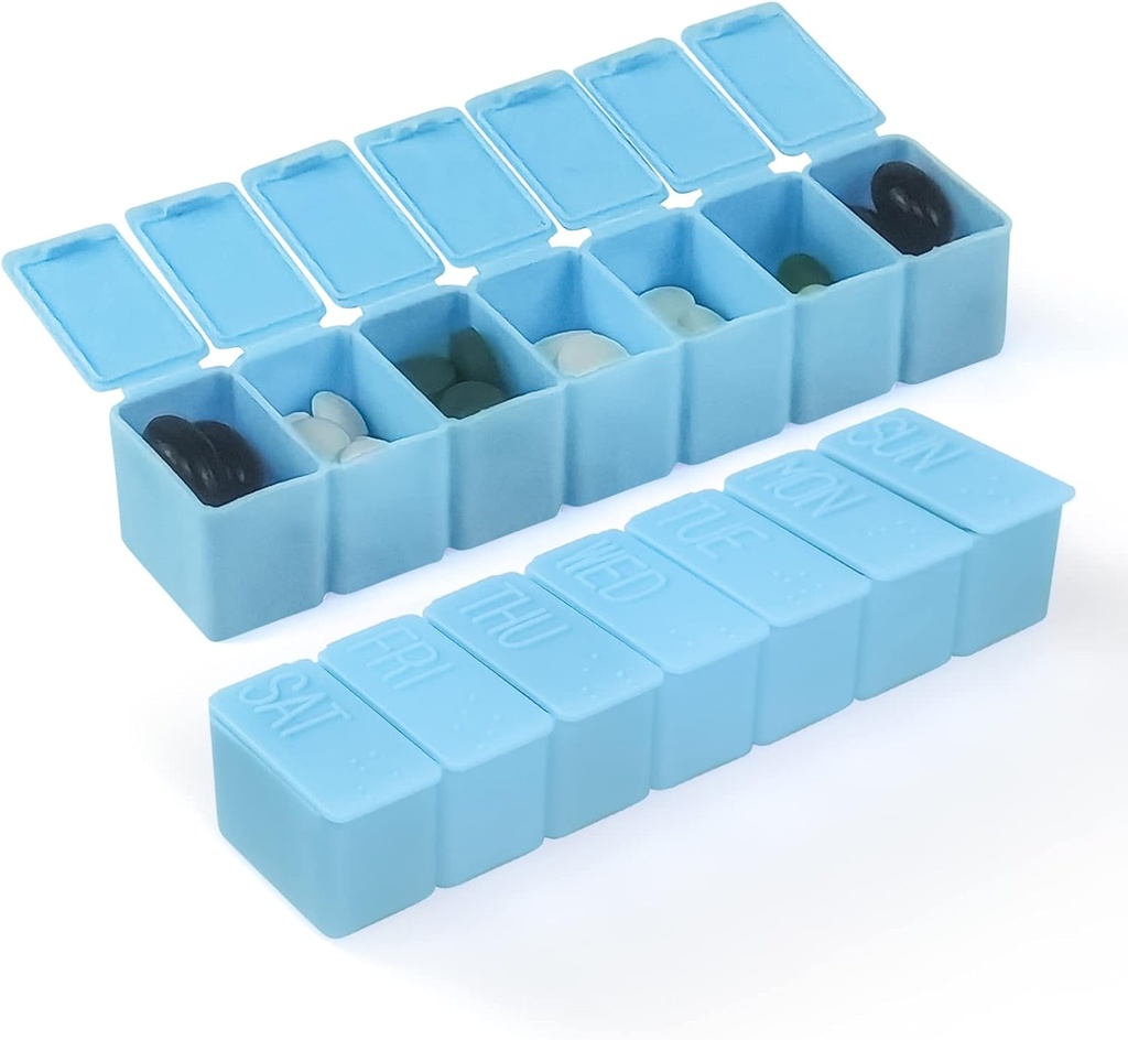 Organisateur hebdomadaire de petites pilules, cas de pilules de 7 jours, boîte quotidienne de médicaments à base de vitamines, contenants de pilules pour suppléments de médicaments Huile de poisson(2Pcs,Blue)