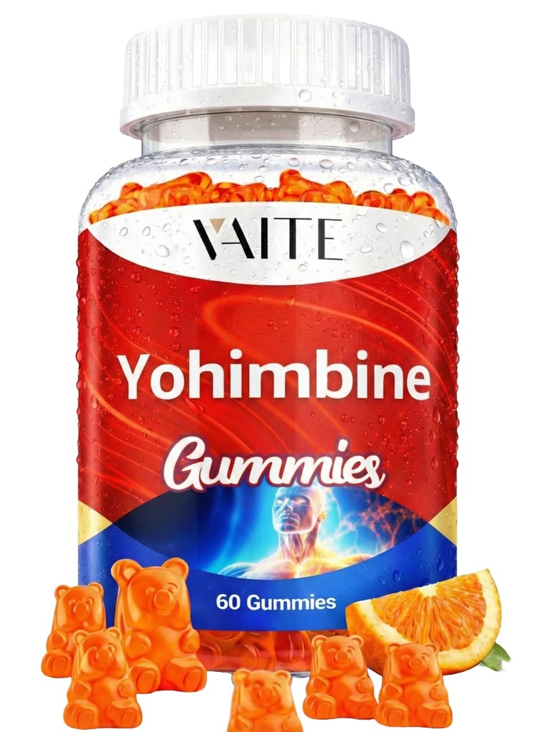 VAITE Yohimbine HCl Gummy 15mg - sans sucre, non-OGM énergie et soutien d'endurance pour les hommes et les femmes, les antioxydants, Yohimbe Bark Extrait, améliorer les performances - soutient la production d'énergie - 60 Gummes