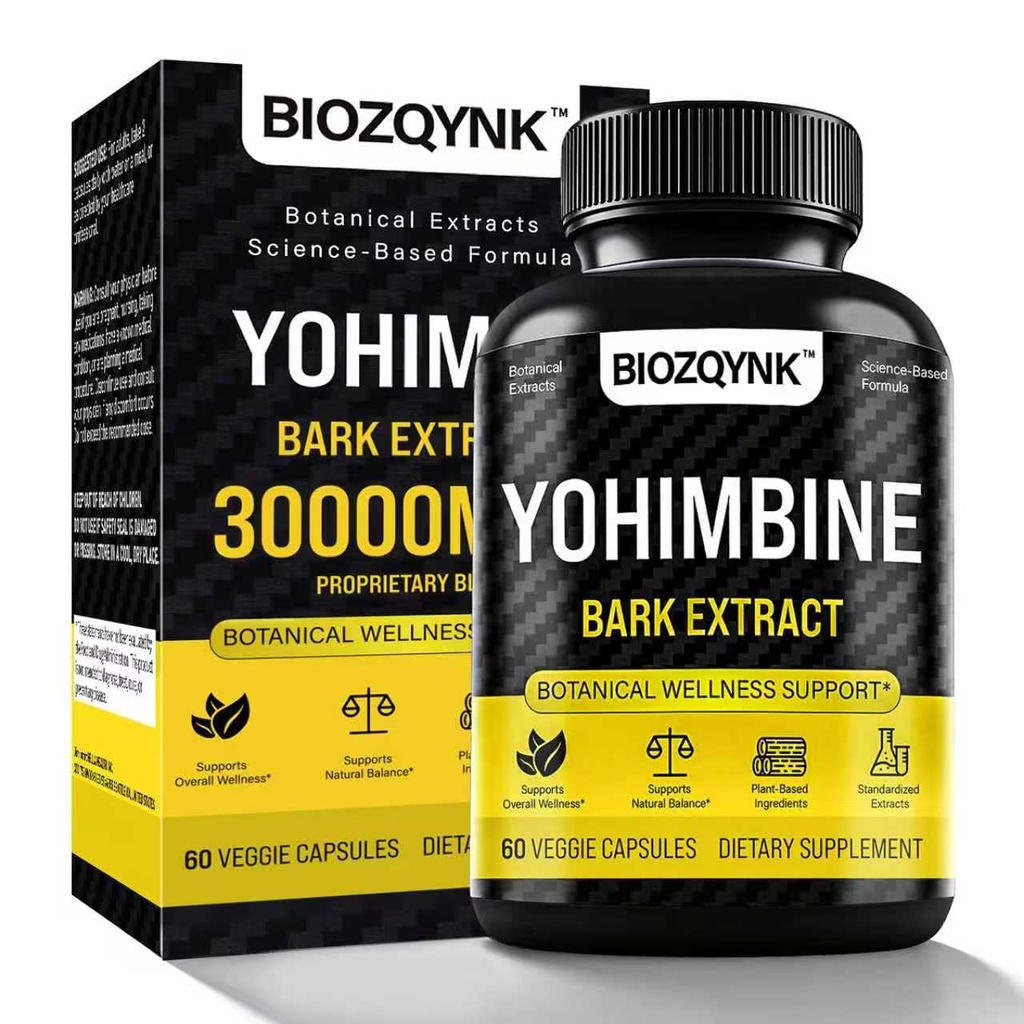 Formule de vitalité botanique – Yohimbe Extract + Muira Puama + Maca Root + Black Pepper & Zinc – Mélange à base de plantes pour le bien-être quotidien – 60 capsules végétaliennes