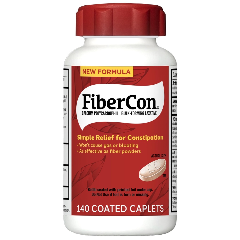 FiberCon Caplets enrobés de fibre de thérapie, en sécurité, simple et confortable Fibre insoluble pour l'irrégularité Bowel, Confortable Constipation Relief sans gaz ni ballonnement, 140 Caplets