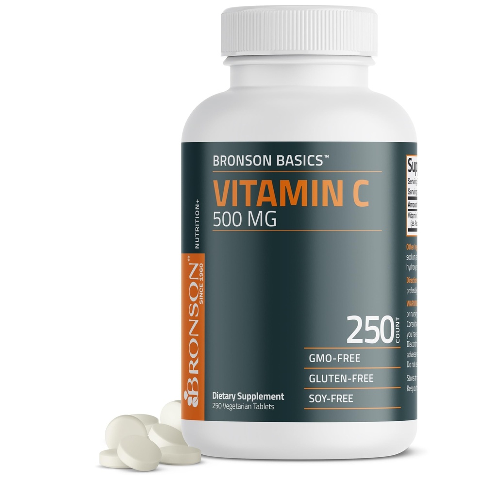 Bronson Vitamine C 500 MG soutient un système immunitaire sain et une protection antioxydante, non-OGM, 250 comprimés végétariens