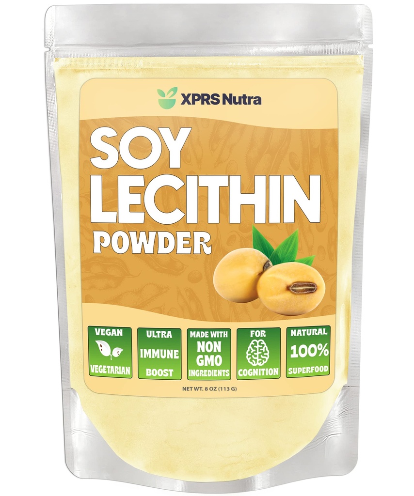 XPRS Nutra Soy Lécithine Poudre Émulsifiant Gras de grade alimentaire - Convient pour la cuisson, la cuisson au four et plus - Vegan Friendly Soy Lécithine Poudre Aide à la cuisson (8 Ounce)