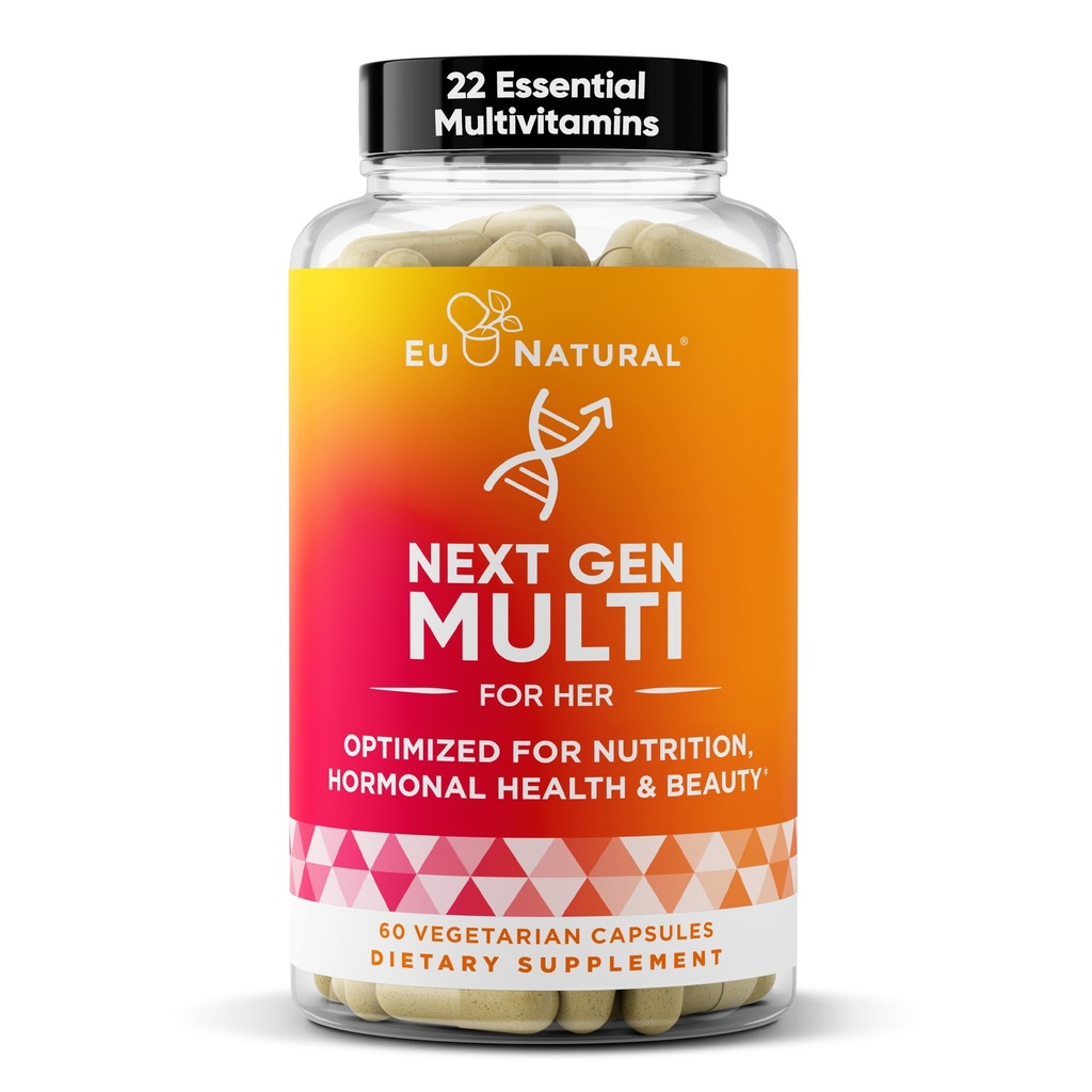 Multivitamine de gen suivante pour les femmes – 22 vitamines optimisées pour l'immunité, la beauté, le cerveau, l'énergie, les os et le cœur – vitamine C, D, E, K, fer, B6 et DHA - 60 capsules molles végétariennes (paquetage mai Vary)