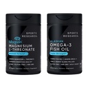 Sports Research® 90 Ct Cognitive Health Support Pack - Triple Strength Omega 3 Fish Oil EPA Acide gras DHA de l'Alaska sauvage source unique Pollock & Magnésium Magnésium L-Thréonate pour la mémoire, Focus