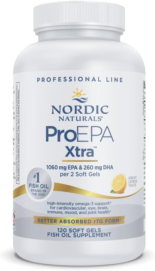 Nordic Naturals ProEPA Xtra, Citron - 120 gels mous - 1640 mg Oméga-3 - Formule EPA haute intensité pour l'humeur positive, la santé cardiaque et la fonction cellulaire - Non-OGM - 60 portions