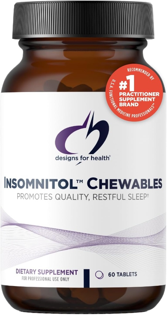 Designs for Health Insomnitol Chewables - Mélatonine à croquer - 200 mg L-Theanine, 5-HTP, vitamine B6 + Inositol - Delicious Lemon Favoured Supplement - Vegan (60 comprimés)