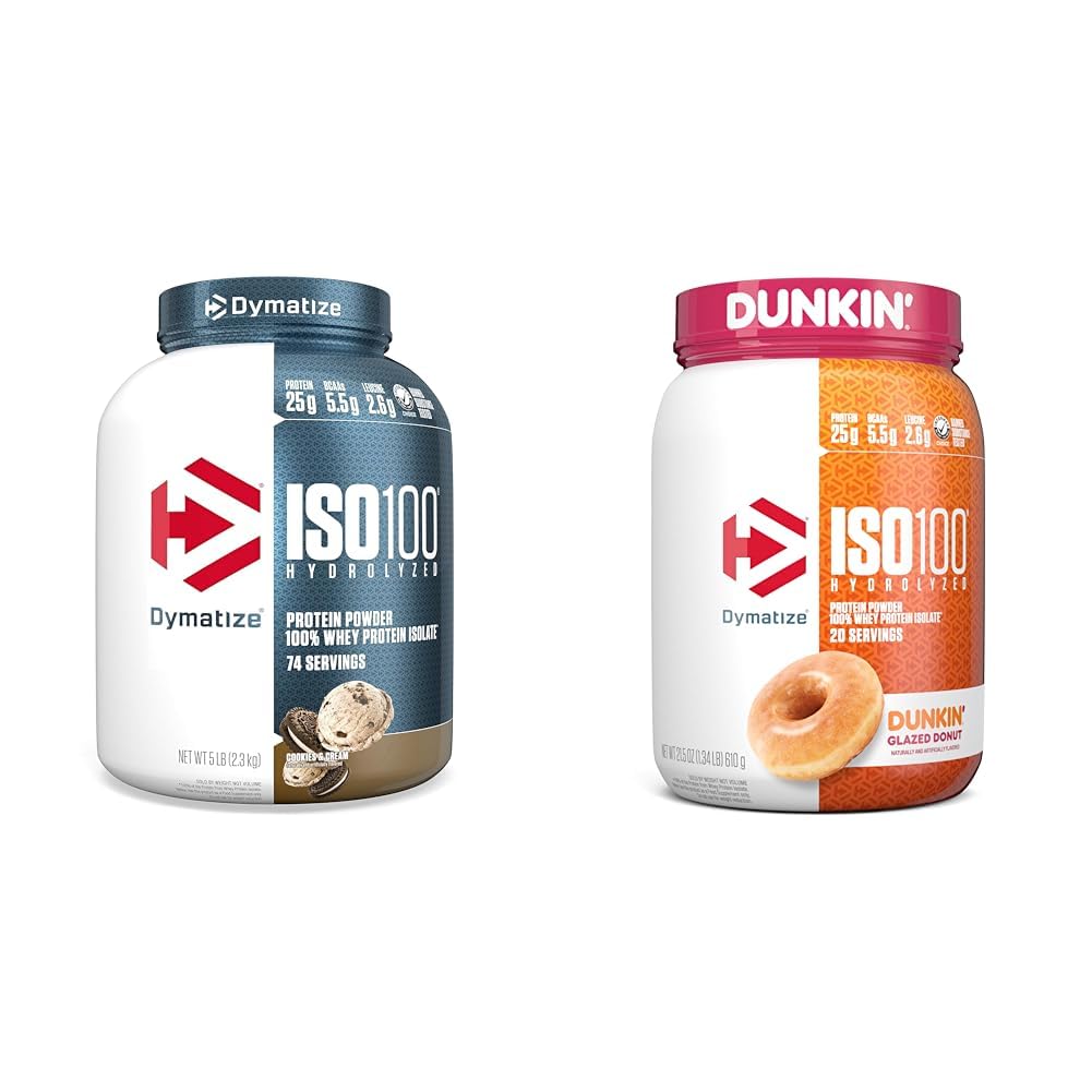 Dymatize ISO100 Hydrolyzed Protein Powder, 100% Whey Isolate Protein, 25g of Protein & ISO100 Hydrolyzed Protein Powder, 100% Whey Isolate, Dunkin' Glazed Donut Flavor