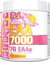 Evluution Nutrition EA7000 - Poudre avant et après l'entraînement - Muscle Building + Supplément de récupération - Acides aminés essentiels 7g + 5g BCAA - Endurance + Soutien énergétique - 30 portions - Cimonade rose