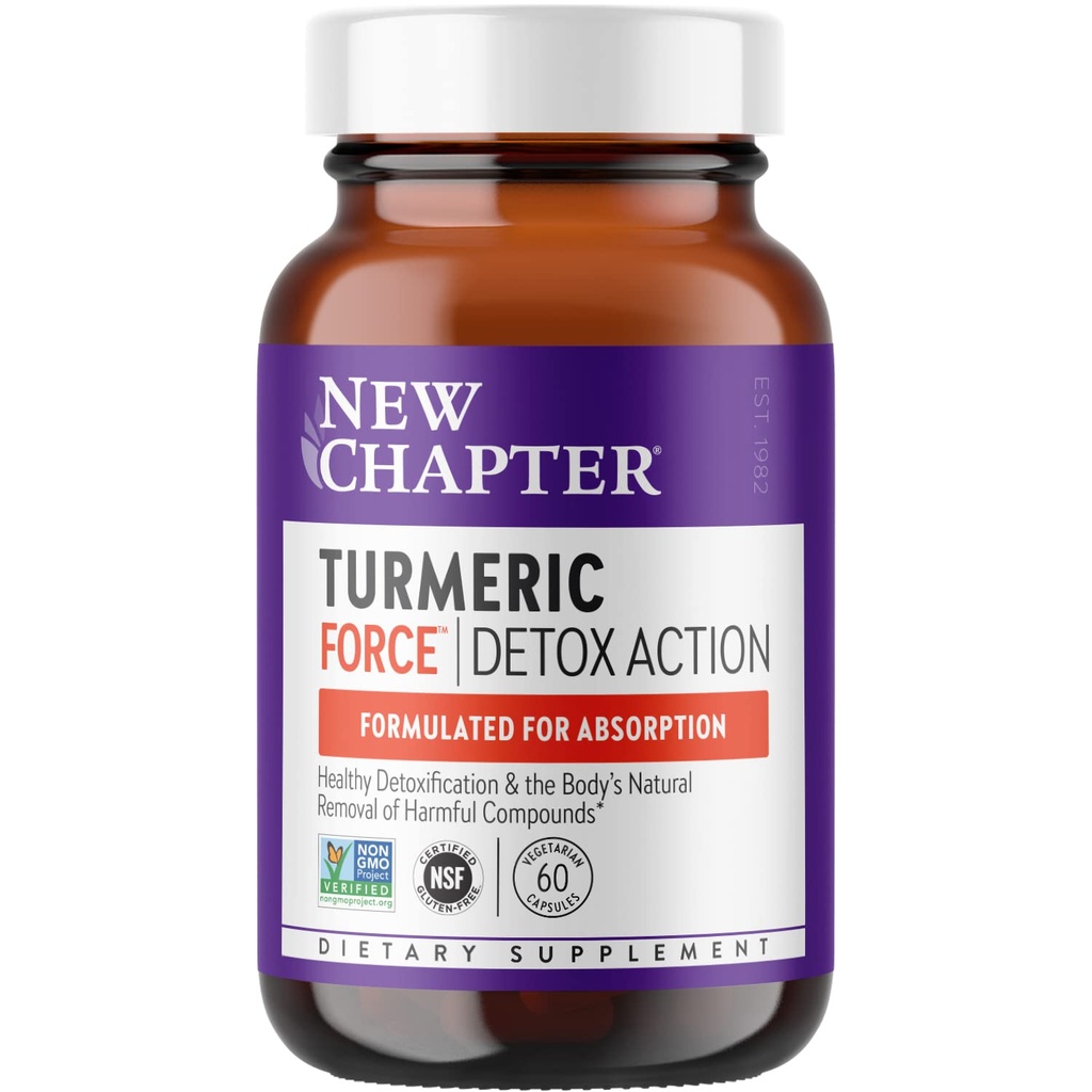 Nouveau chapitre Supplément curcuma + Detox quotidien Detox de force curcuma Action avec thé vert + gingembre + NO poivre noir nécessaire + Ingrédients non OGM Capsule végétarienne, 60 Compte