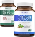 Ensemble de support thyroïdien et de mousse de mer - Sea Moss Thyroïde Care Pack - Support thyroïdien avec Iodine (120 capsules) et Irish Sea Moss Capsules - Supplément végétalien brut avec BioPerine (non-OGM et biologique)
