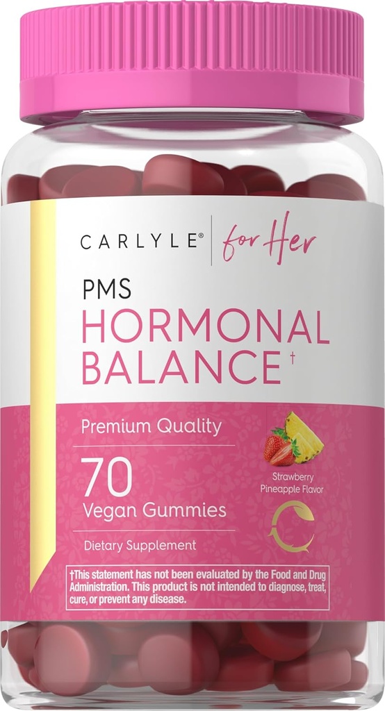 Carlyle Hormonal Balance pour les femmes et PMS Supplément de 70 gommies Complexe Vitamine avec Iron, Vegan, Non-OGM, Sans gluten