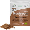Poudre d'extrait de champignons - puissant mélange 10, Lions biologique Mane, Cordyceps, Reishi, Shiitake, Turquie Tail Champignons Nootropic Cerveau Supplément pour l'énergie, Calme, Focus & Immune System Booster