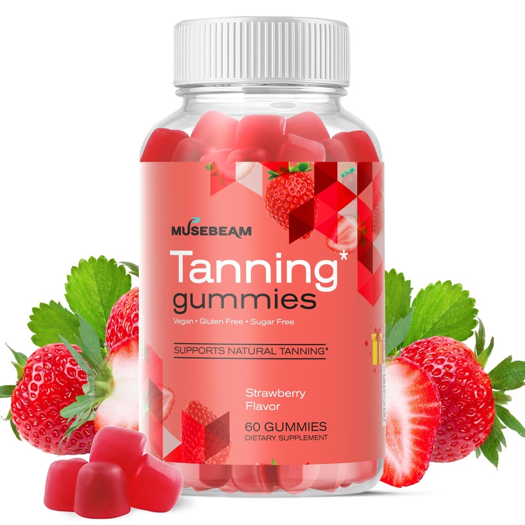musebeam Tanning Gummies for Women - Daily Self Tan Chews that Work Fast Without Sun - Sunless Tan Skin Health Glow Up Sugar Free Vegan Oral Melanin Supplement with Beta Carotene Astaxanthin Lycopene