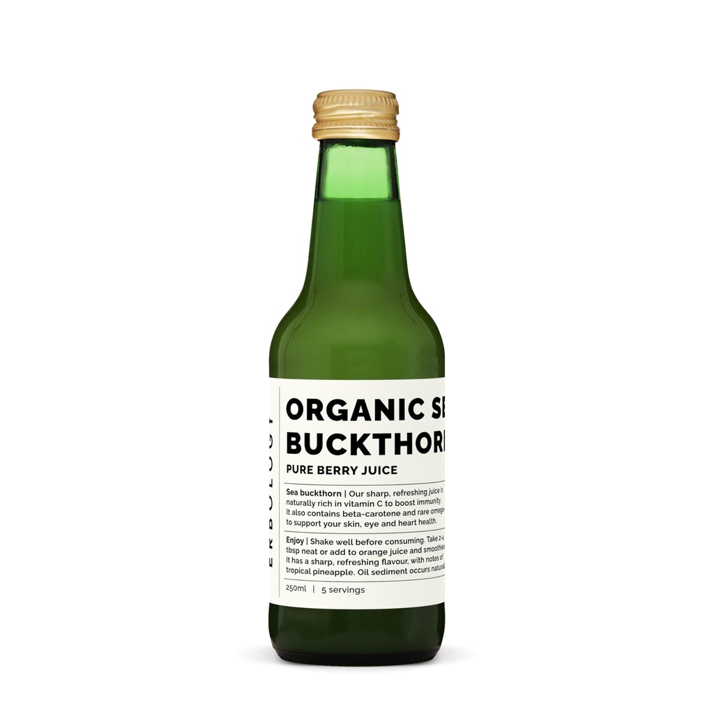 100% Organic Sea Buckthorn Juice 8.5 fl oz - Supports Immunity and Boosts Energy - High in Vitamin C, Omega-7 and Beta-carotene - Undiluted - No Added Sugar - Non-GMO - Recyclable Glass Bottle