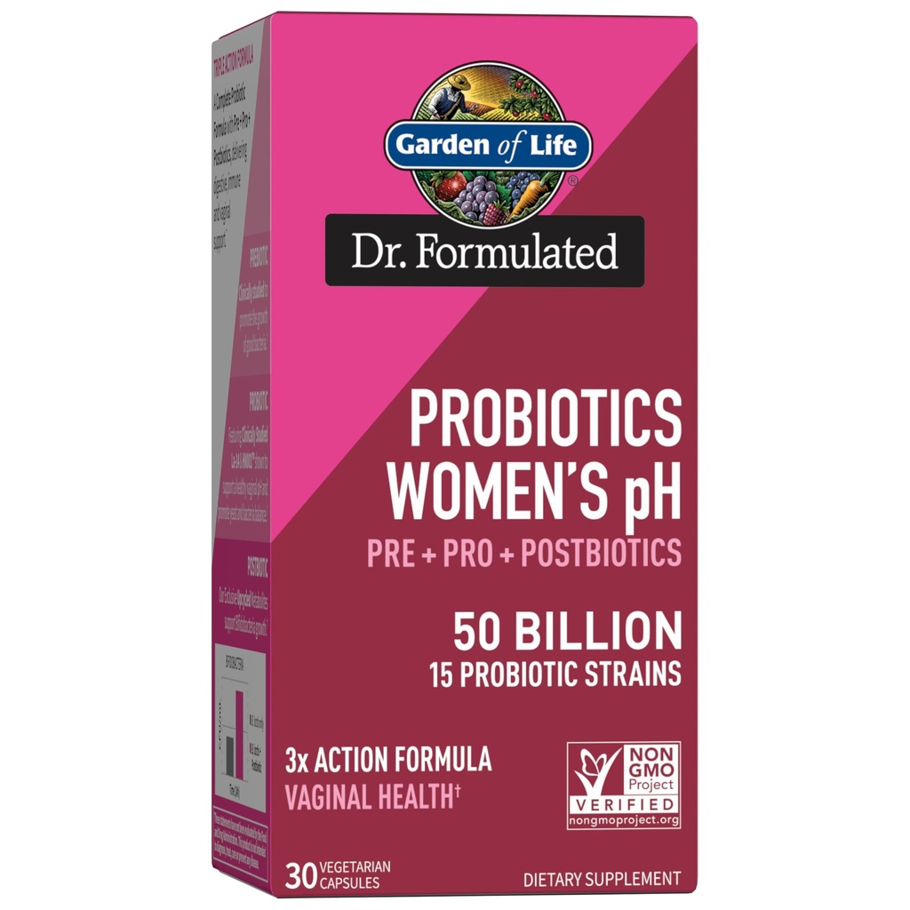 Jardin de la vie Dr Femmes Formulées pH Probiotiques 50 Million CFU, Pre + Pro + Postbiotiques - Soutien digestif, immunitaire et vaginal, pomme de terre, Acacia, métabolites postbiotiques, 30 jours d'approvisionnement
