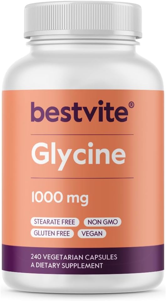 BESTVITE Glycine 1000mg par gélule (240 Capsules végétariennes) - Pas de stéarate - Vegan - Non OGM - Sans gluten