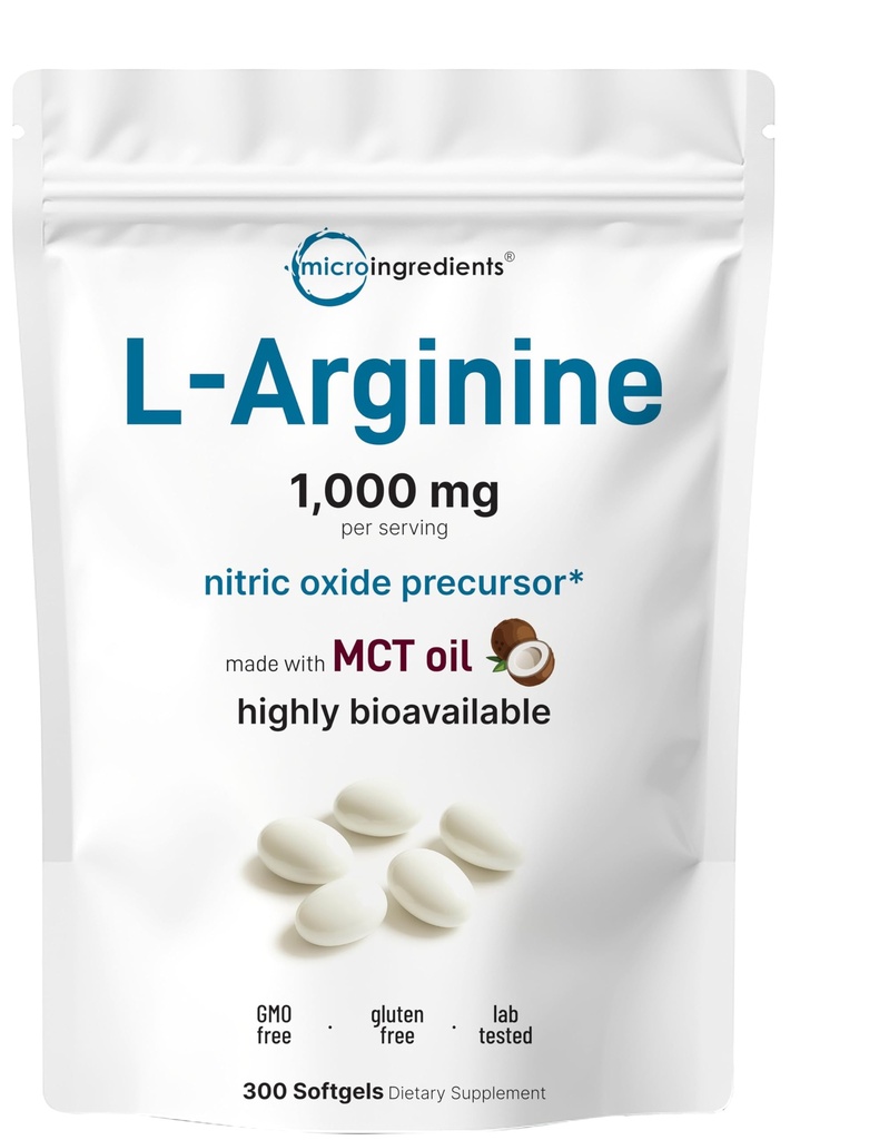 Micro-ingrédients L-Arginine 1000mg avec de l'huile MCT, 300 Softgels