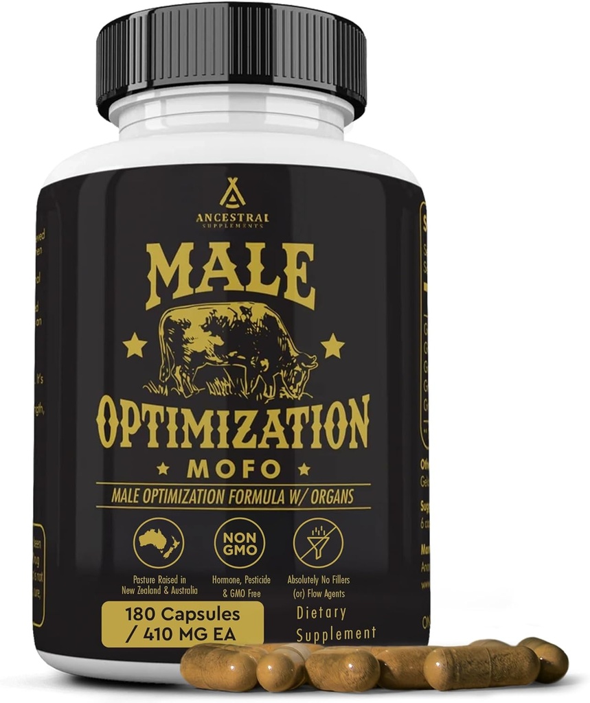 Suppléments ancestraux Mofo, Suppléments pour les hommes, Soutien pour les niveaux d'énergie et la santé et le bien-être des hommes, Supplément d'organe de boeuf gras non OGM avec foie, sans remplissage, 180 capsules