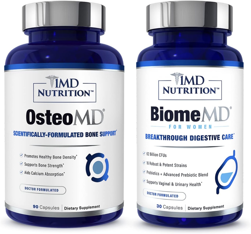 1MD Nutrition OstéoMD et biomeMD pour les femmes Bundle , Soutien complet aux os et santé urinaire