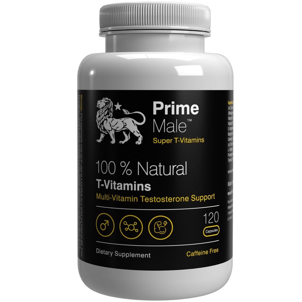 T-Vitamins – Advanced Multivitamin for Men – Supports Testosterone, Energy & Immune Health – 120 Capsules – Caffeine-Free