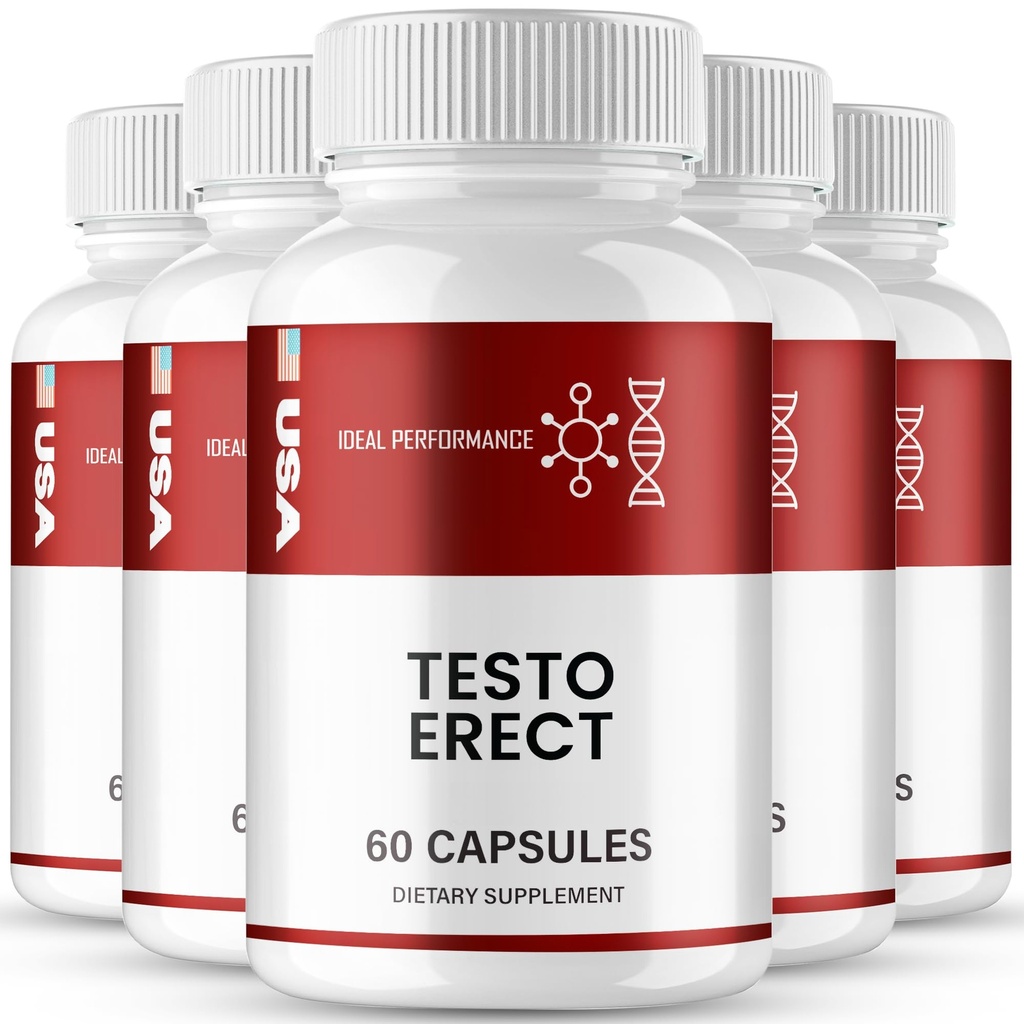 TestoErect Capsules, Advanced TestoErect Supplement Pills - Maximum Strength, All Natural Performance, Stamina & Energy Support, Testo Erect Overall Wellness Formula Reviews (5 Pack)