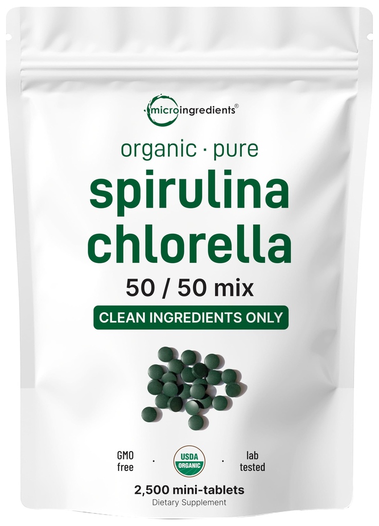Micro Ingrédients Bio Spiruline Chlorella Mini Comprimés, 2 500 Comprimés (8 mois d'approvisionnement)