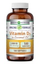Formules étonnantes Vitamine D3 avec supplément d'huile de coco $ 5000 UI par portion $ 180 Softgels $ Non-GMO $ Sans gluten $ Fabriqué aux États-Unis