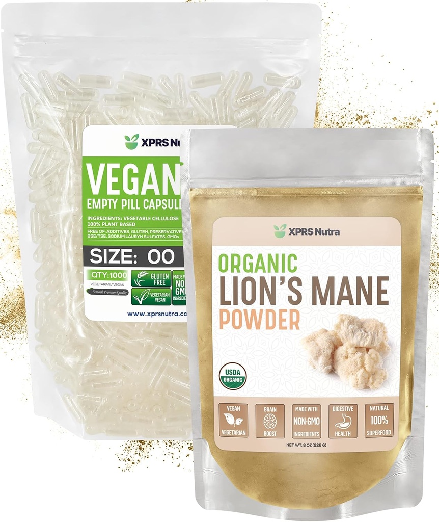 XPRS Nutra Organic Lion's Mane 8 Once avec taille 00 Capsules vides supplément de bricolage remplissage